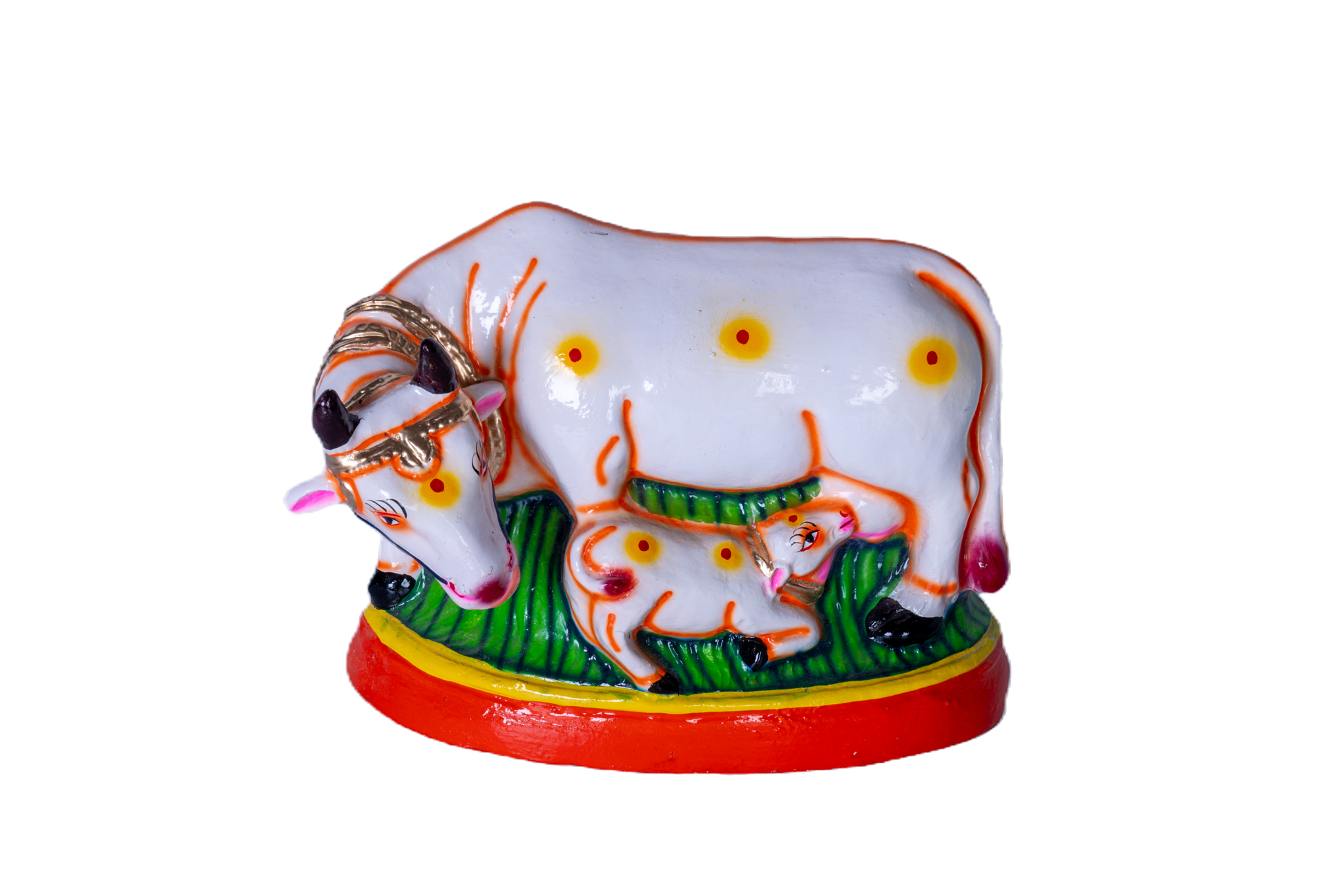 Cow with Baby Calf Paper Mache Golu Doll for Navaratri & Sankaranti – Swatika USA