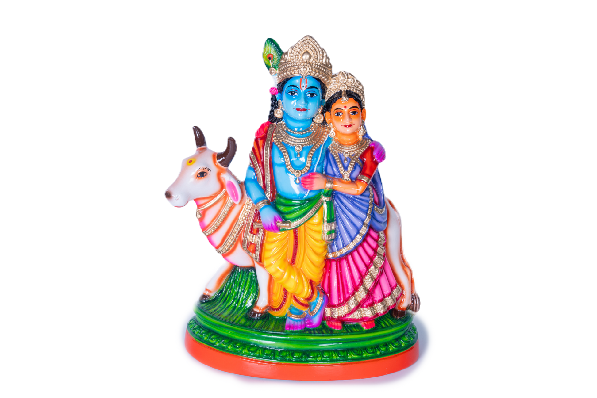 Radha Krishna with Cow Paper Mache Golu Doll for Navaratri & Sankaranti – Swatika USA