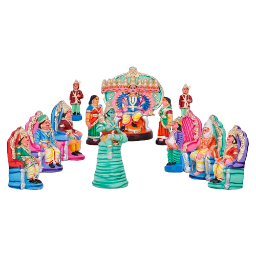 Ravana Darbar Paper Mache Golu Doll Set for Navaratri & Sankaranti – Swatika USA
