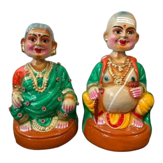Small Thatha Paati Paper Mache Golu Doll Set for Navaratri & Sankaranti – Swatika USA