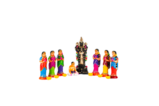 Vilakku Pooja Set Clay Golu Doll Set for Navaratri & Sankaranti – Swatika USA