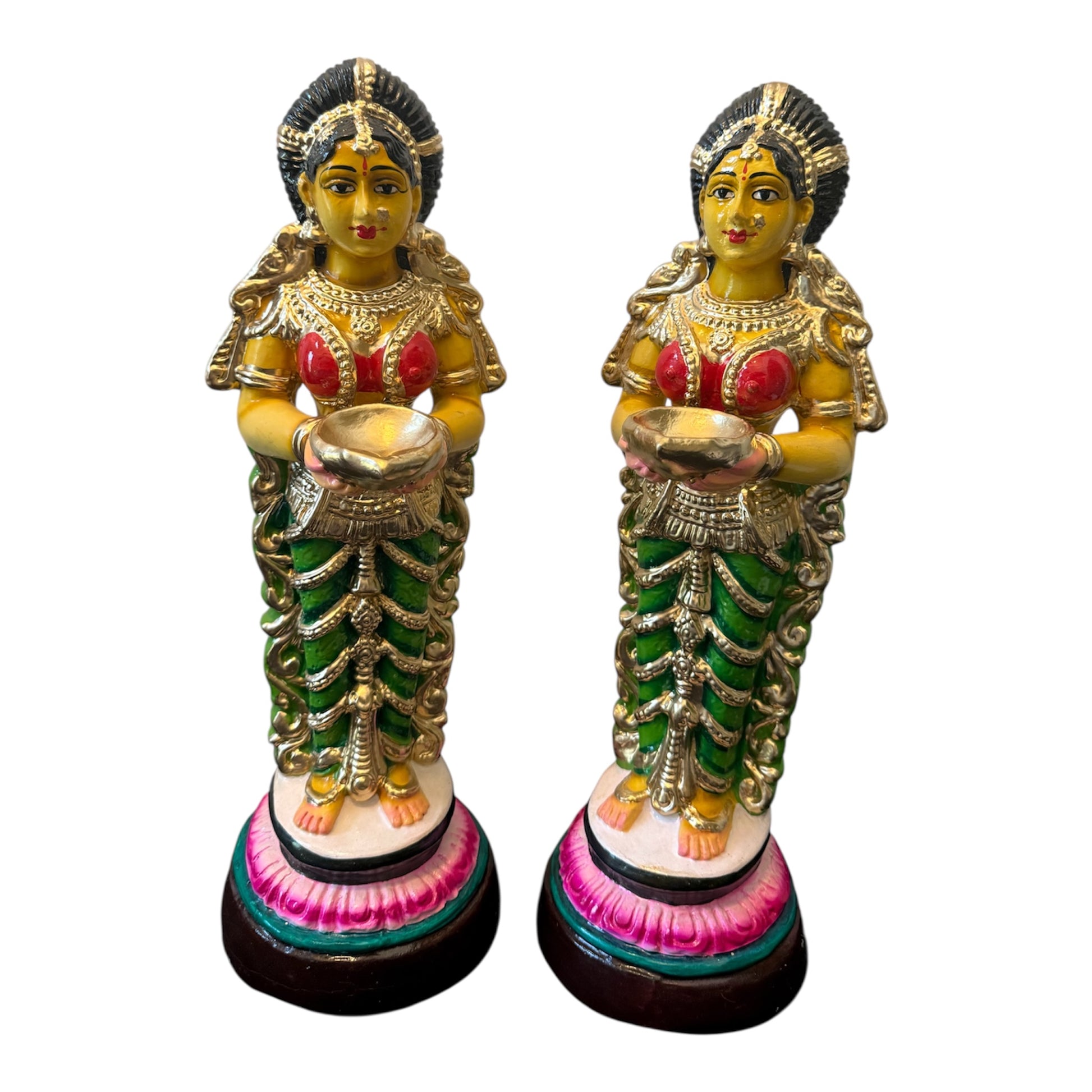 Medium Green Paavai Vilakku Paper Mache Golu Doll Set for Navaratri & Sankaranti – Swatika USA
