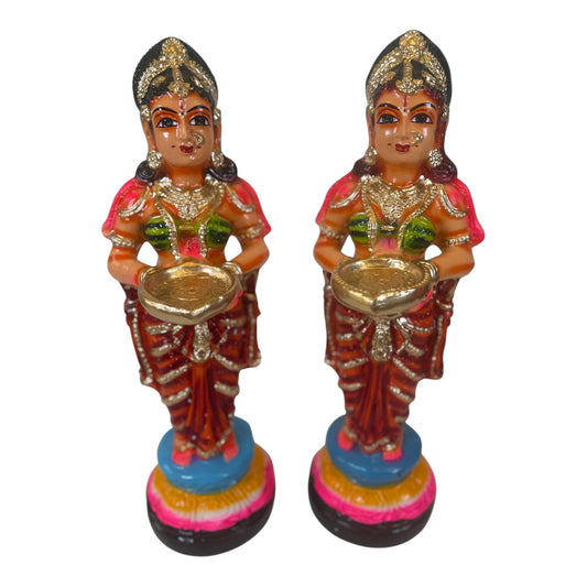 Medium Paavai Vilakku Set Paper Mache Golu Doll for Navaratri & Sankaranti – Swatika USA